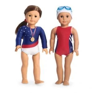 American Girl Doll Clothes - Stars and Strip Swim Team with Cap and Goggles
